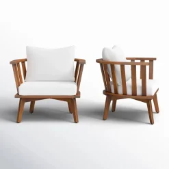 Walker Edison | Teak Acacia Wood Outdoor Patio Club Chair Set of 2
