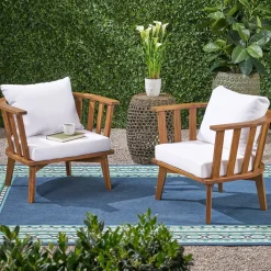 Walker Edison | Teak Acacia Wood Outdoor Patio Club Chair Set of 2