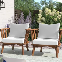 Walker Edison | Teak Acacia Wood Outdoor Patio Club Chair Set of 2