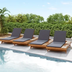 Walker Edison | Teak Lounge Chaise Sunbed