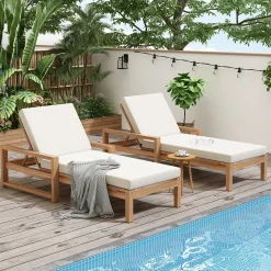 Walker Edison | Teak Outdoor Lounge Chairs Set of 2