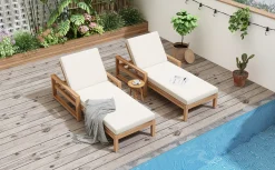 Walker Edison | Teak Outdoor Lounge Chairs Set of 2