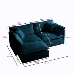 Walker Edison | Teal Cloud Chenille Two-Seater Loveseat Sofa with Ottoman