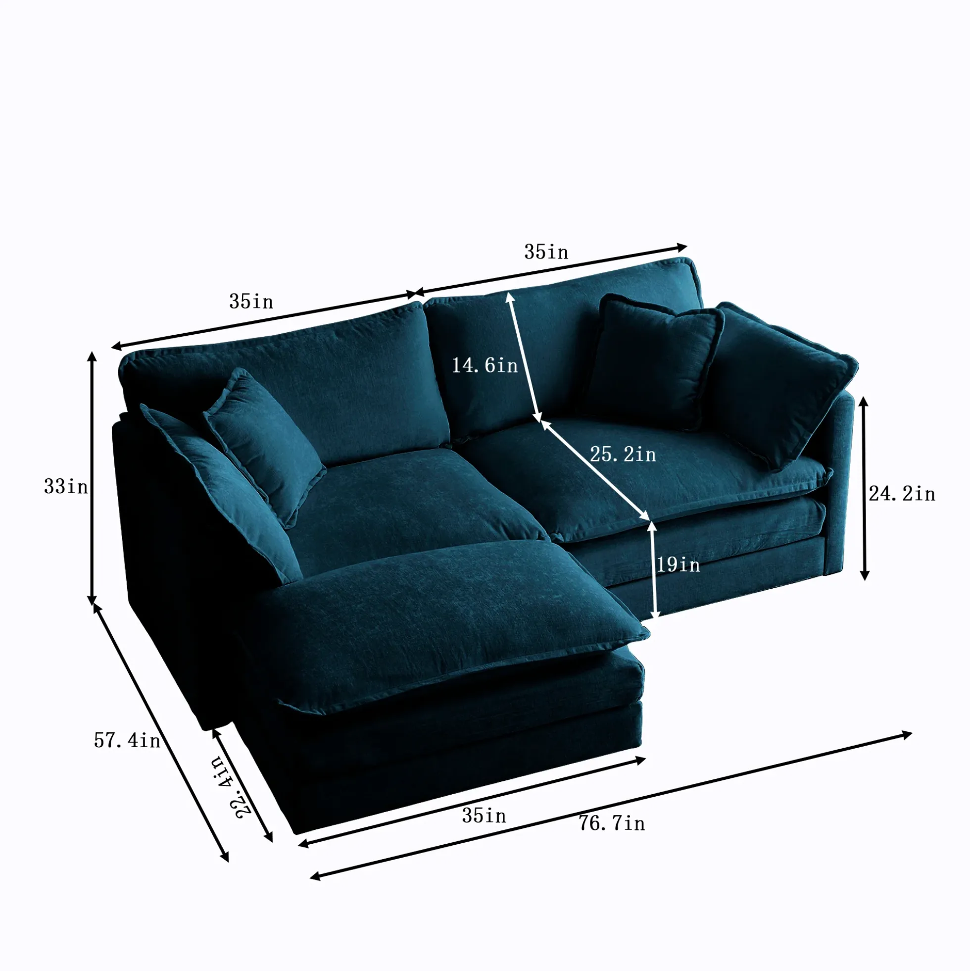 Walker Edison | Teal Cloud Chenille Two-Seater Loveseat Sofa with Ottoman