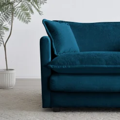 Walker Edison | Teal Cloud Chenille Two-Seater Loveseat Sofa with Ottoman
