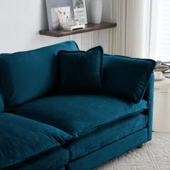 Walker Edison | Teal Cloud Chenille Two-Seater Loveseat Sofa with Ottoman