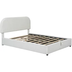 Walker Edison | Teddy Full Size Upholstered Platform Bed with Hydraulic Storage