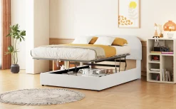 Walker Edison | Teddy Full Size Upholstered Platform Bed with Hydraulic Storage