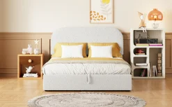 Walker Edison | Teddy Full Size Upholstered Platform Bed with Hydraulic Storage
