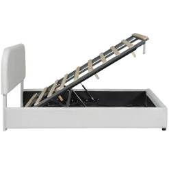 Walker Edison | Teddy Full Size Upholstered Platform Bed with Hydraulic Storage