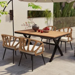 Walker Edison | U Style Contemporary Outdoor Dining Table and Chairs Set