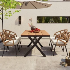 Walker Edison | U Style Contemporary Outdoor Dining Table and Chairs Set
