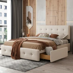 Walker Edison | Upholstered Queen Platform Bed with Storage