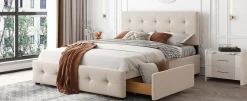 Walker Edison | Upholstered Queen Platform Bed with Storage