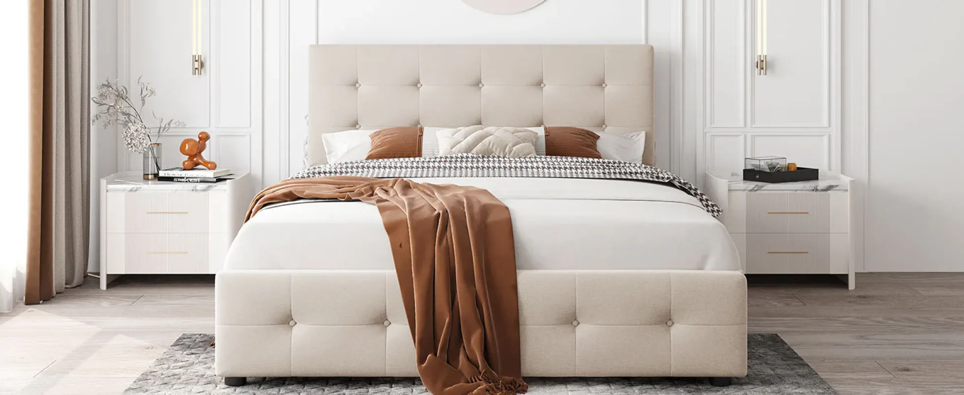 Walker Edison | Upholstered Queen Platform Bed with Storage