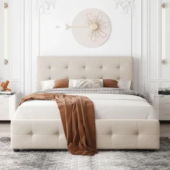 Walker Edison | Upholstered Queen Platform Bed with Storage