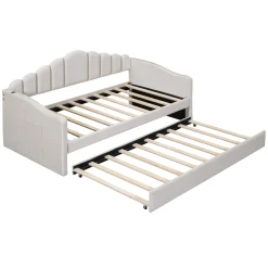 Walker Edison | Velvet Twin Size Sofa Bed with Trundle and USB Charging Ports