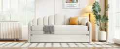 Walker Edison | Velvet Twin Size Sofa Bed with Trundle and USB Charging Ports