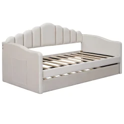 Walker Edison | Velvet Twin Size Sofa Bed with Trundle and USB Charging Ports