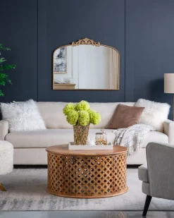 Walker Edison | Vintage Fleur Design Gold Arch Mirror