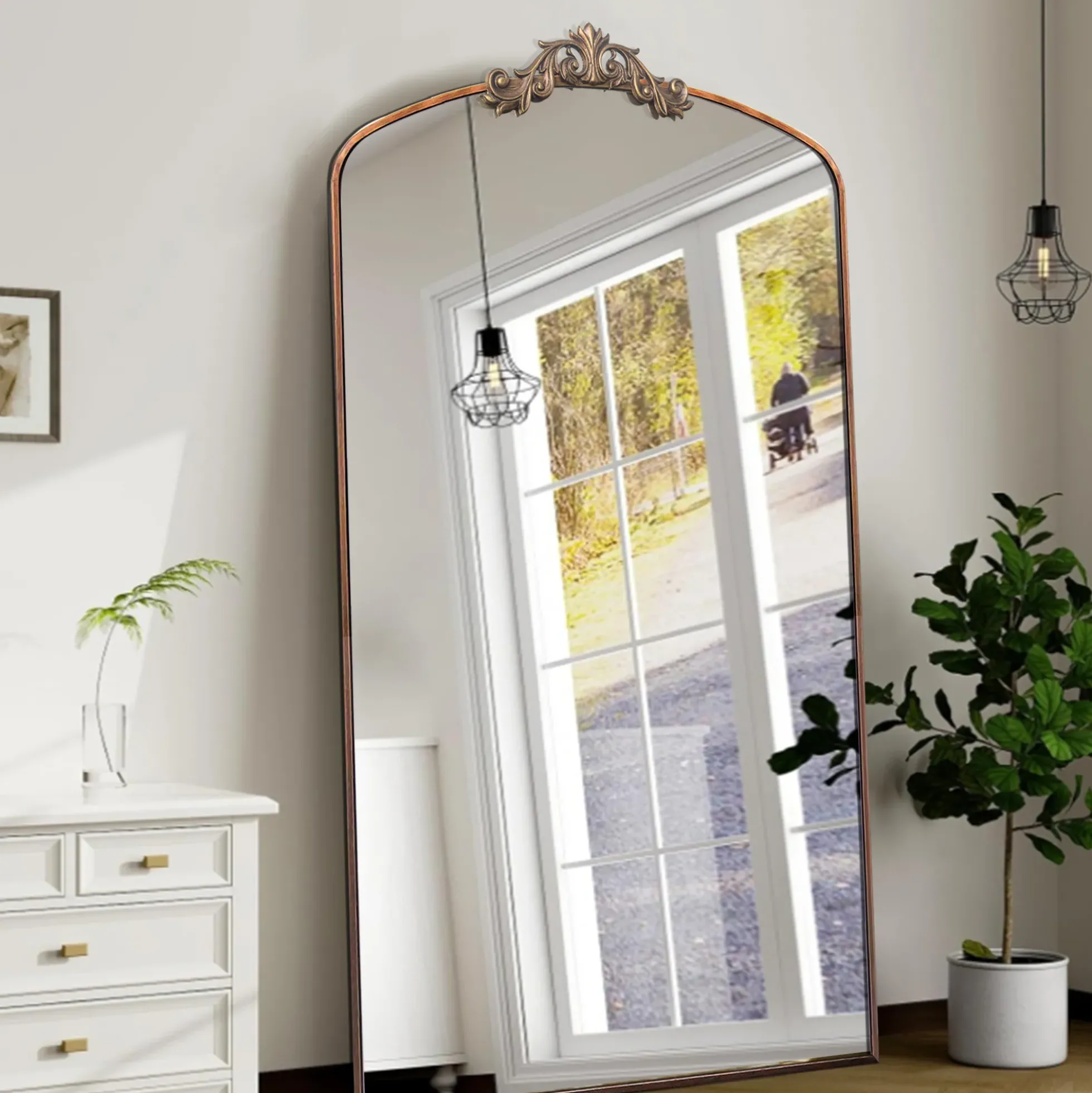 Walker Edison | Vintage Ornate Arched Full Length Mirror