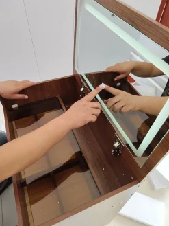Walker Edison | Walnut 3 in 1 Vanity Desk with Flip Top Mirror & Cushioned Stool
