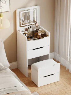 Walker Edison | White 3 in 1 Vanity Desk Set with Flip Top Mirror & Storage