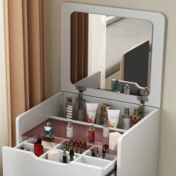 Walker Edison | White 3 in 1 Vanity Desk Set with Flip Top Mirror & Storage
