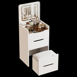 Walker Edison | White 3 in 1 Vanity Desk Set with Flip Top Mirror & Storage