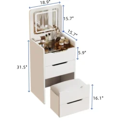 Walker Edison | White 3 in 1 Vanity Desk Set with Flip Top Mirror & Storage