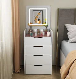 Walker Edison | White 3 in 1 Vanity Desk Set with Flip Top Mirror & Storage