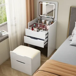 Walker Edison | White 3 in 1 Vanity Desk Set with Flip Top Mirror & Storage