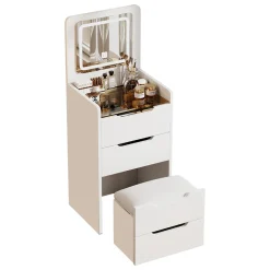 Walker Edison | White 3 in 1 Vanity Desk Set with Flip Top Mirror & Storage