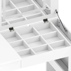 Walker Edison | White Multi-Functional Vanity Desk Dresser Set with Flip Mirror and Lights