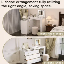 Walker Edison | White Multi-Functional Vanity Desk Dresser Set with Flip Mirror and Lights