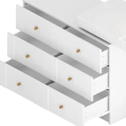 Walker Edison | White Multi-Functional Vanity Desk Dresser Set with Flip Mirror and Lights