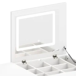 Walker Edison | White Multi-Functional Vanity Desk Dresser Set with Flip Mirror and Lights