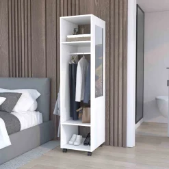 Walker Edison | White Tall Wardrobe Armoire with Mirror