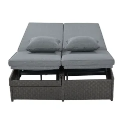 Walker Edison | Wicker Outdoor Double Sunbed Set