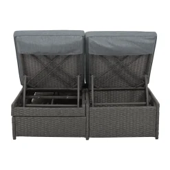 Walker Edison | Wicker Outdoor Double Sunbed Set