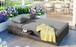Walker Edison | Wicker Outdoor Double Sunbed Set