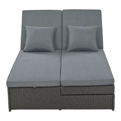 Walker Edison | Wicker Outdoor Double Sunbed Set