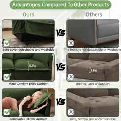 Walker Edison | Wide Deep Seat Slipcovered Loveseat Sofa with 2 Ottomans
