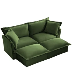 Walker Edison | Wide Deep Seat Slipcovered Loveseat Sofa with 2 Ottomans