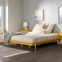 Walker Edison Spindle King Mid-Century Solid Wood Platform Bed