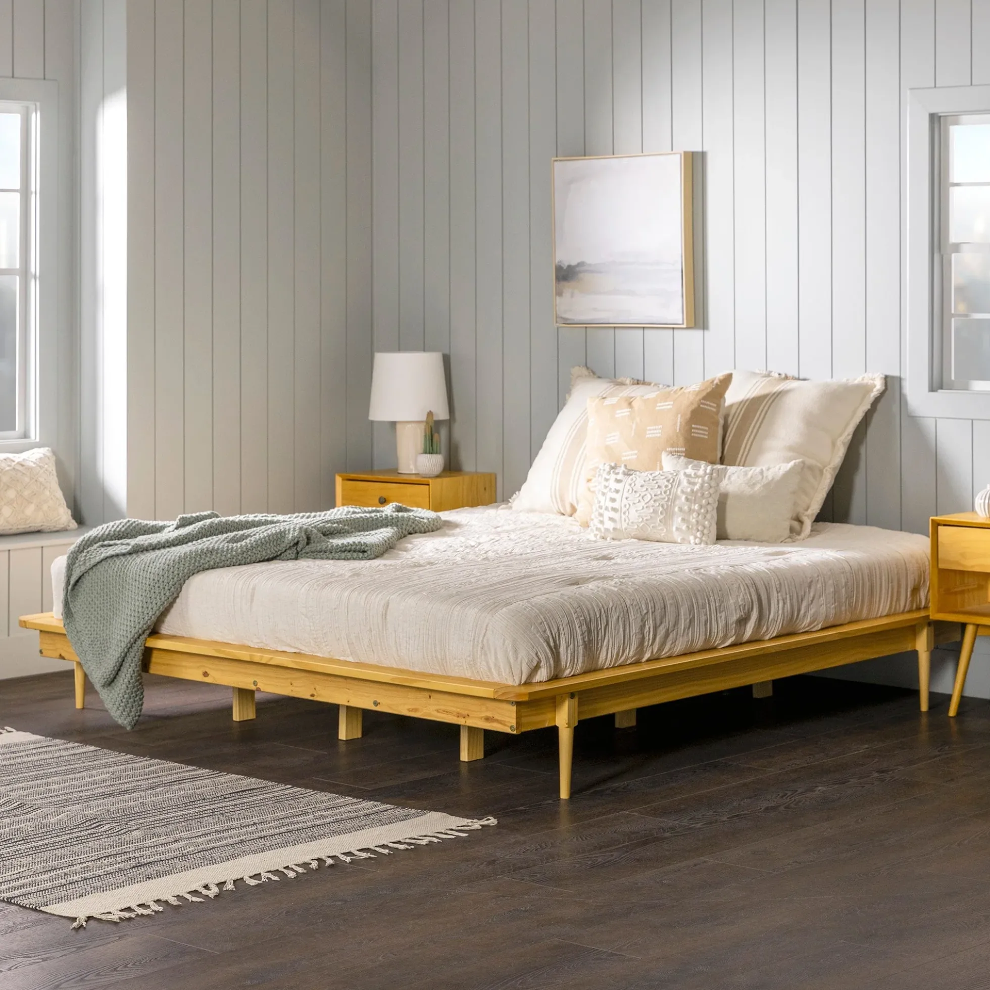 Walker Edison Spindle King Mid-Century Solid Wood Platform Bed
