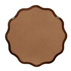 Walnut Color 36-inch Wavy Round Solid Wood Frame Decorative Mirror
