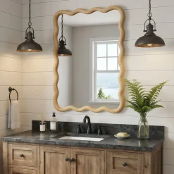 Wavy Rectangle Solid Wood Frame Decorative Mirror