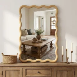 Wavy Rectangle Solid Wood Frame Decorative Mirror