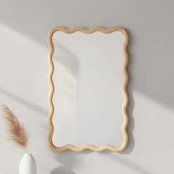 Wavy Rectangle Solid Wood Frame Decorative Mirror